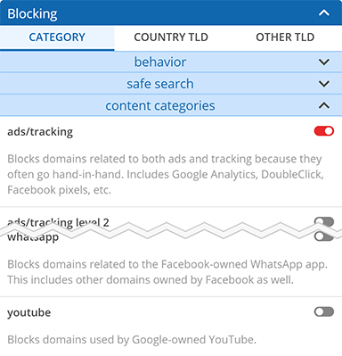 Screenshot showing how to block or allow content by category