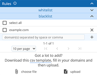 Screenshot showing how to block a single domain