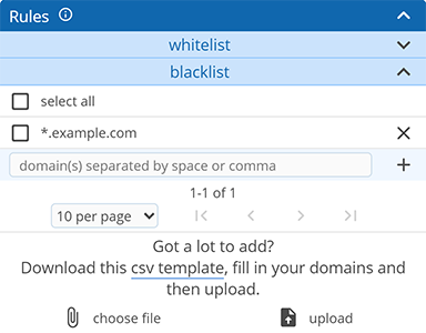 Screenshot showing how to block a domain and all its subdomains