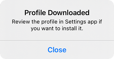Screenshot showing message after profile download