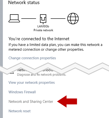 Screenshot showing how to get to Windows 10 Network and Sharing Center Screenshot showing how to get to Windows 10 Network and Sharing Center