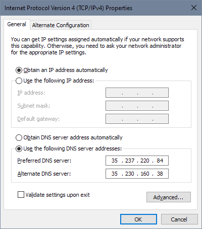 Screenshot showing how to change Windows 10 DNS settings Screenshot showing how to change Windows 10 DNS settings